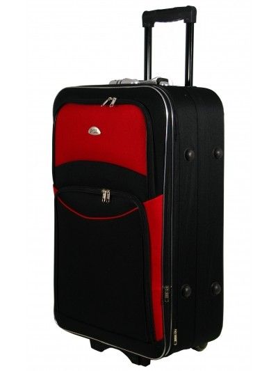 Mała walizka na kółkach 111 czarno czerwona codura zamek